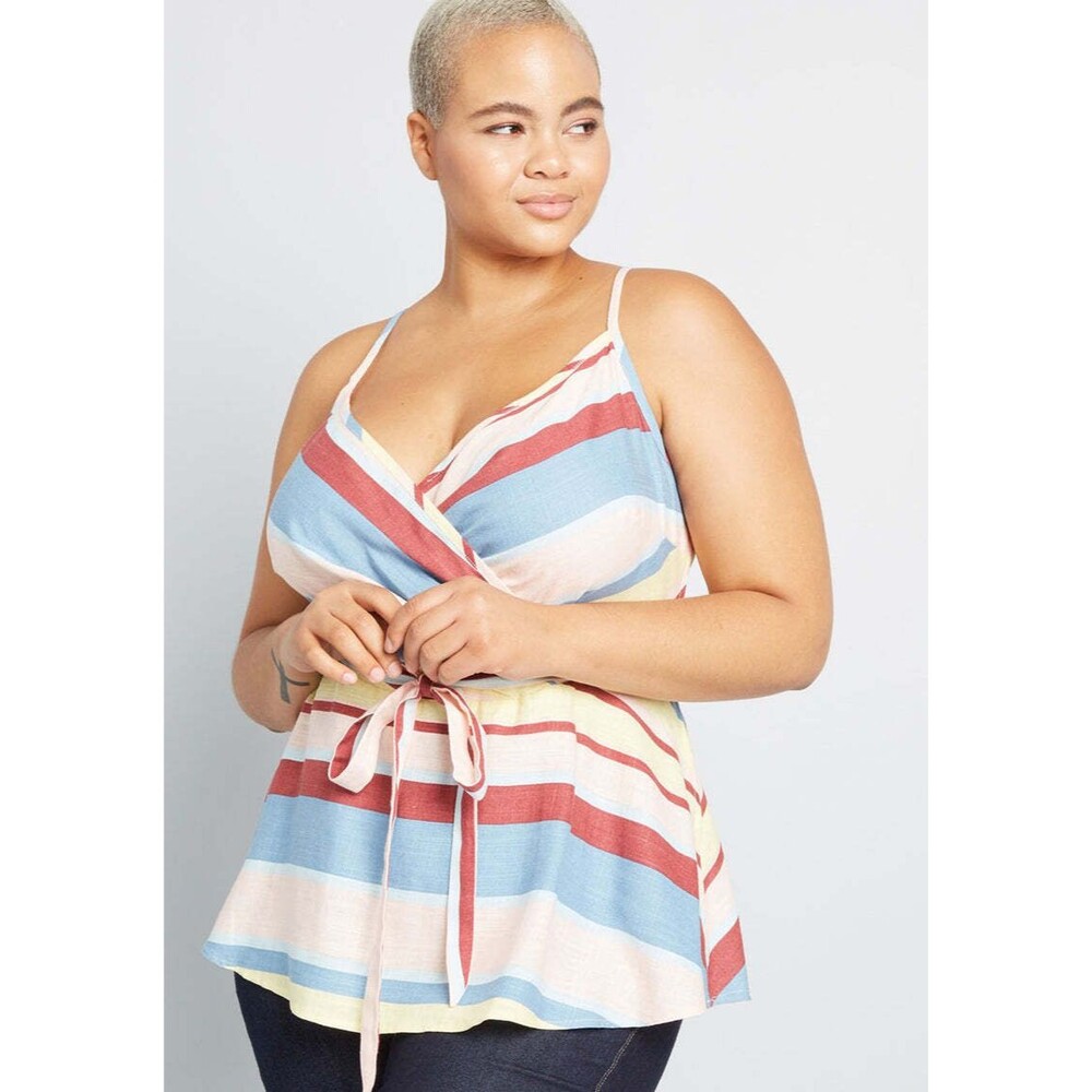 ModCloth Womens Sunny Sunday Blue Stripes Cami Tie Tank Top Size Large